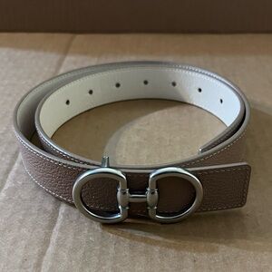 Edited Pieces Elegant Reversible Tan Leather Belt with Silver Buckle